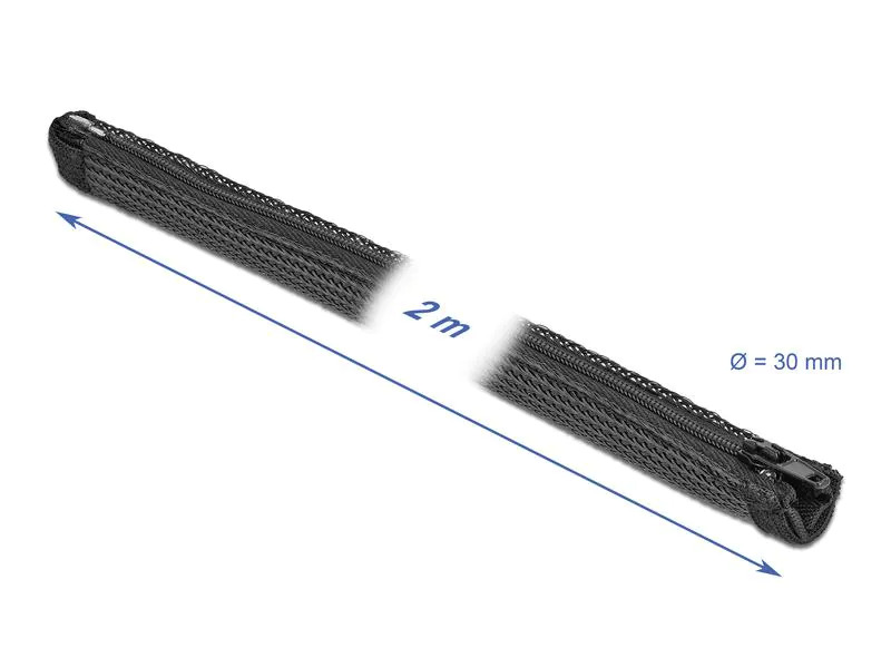 Delock Kabelschlauch 2 m x 30 mm, mit Reissverschluss Schwarz