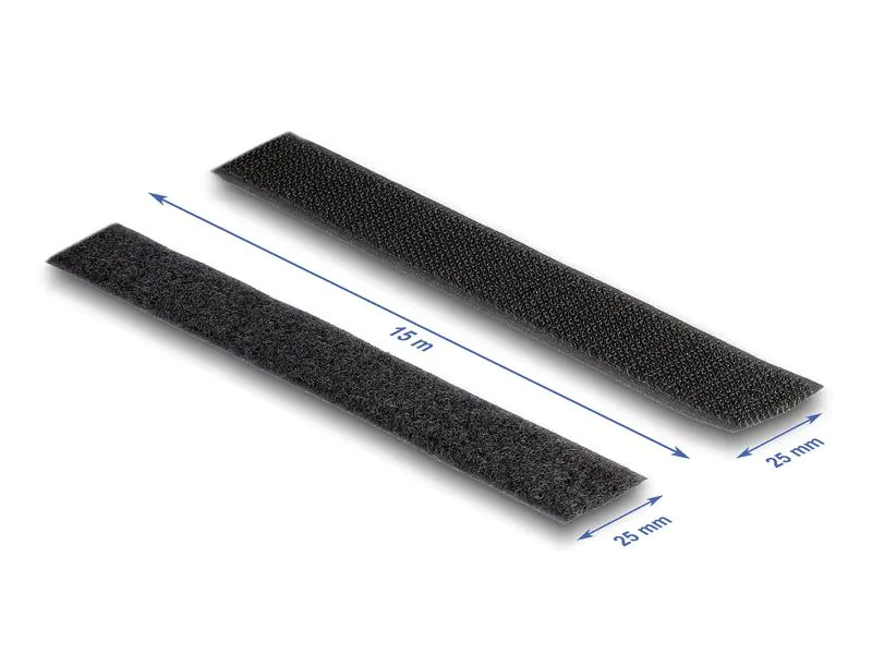 Delock Klettband 15m x 25mm Strapazierfähig Schwarz