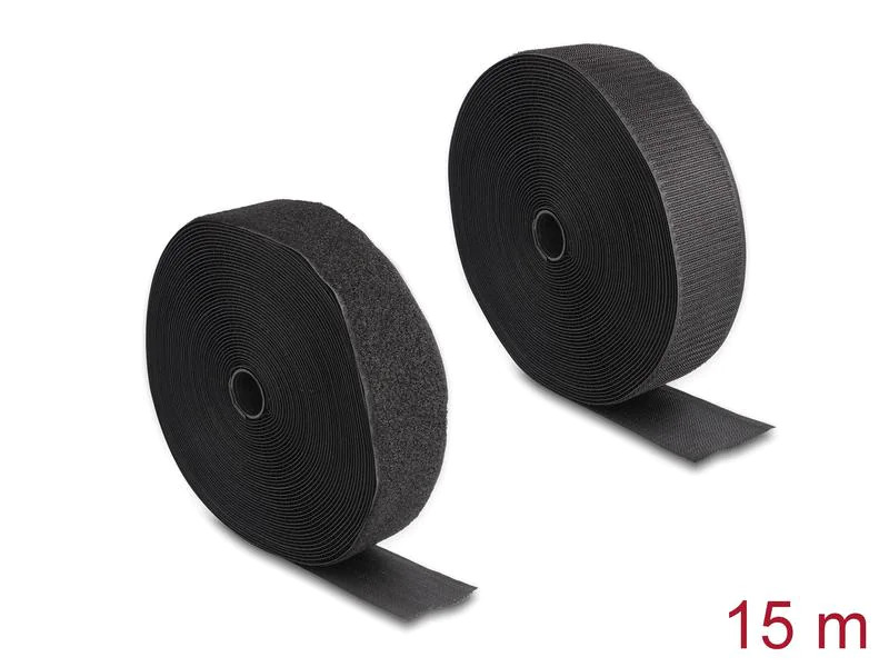 Delock Klettband 15m x 50mm Strapazierfähig Schwarz