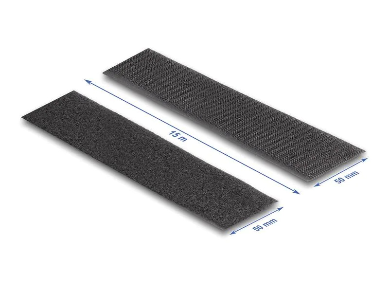 Delock Klettband 15m x 50mm Strapazierfähig Schwarz