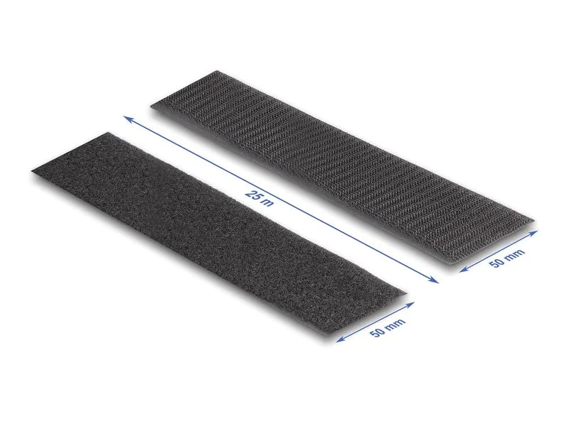 Delock Klettband 25m x 50mm Strapazierfähig Schwarz