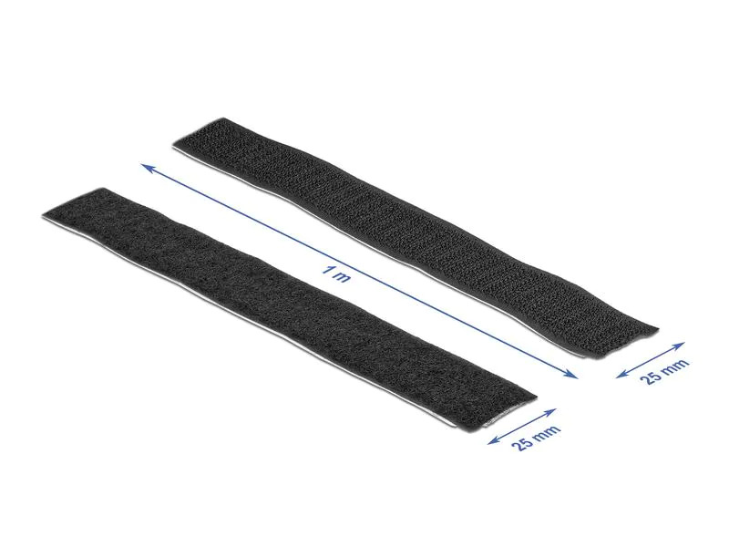 Delock Klettband-Rolle 1m x 25 mm Haft und Flauschband Schwarz