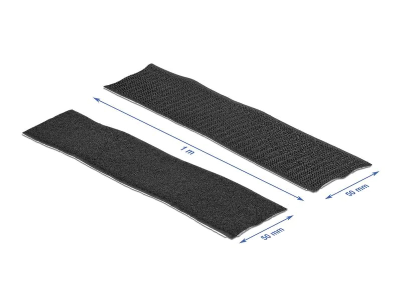 Delock Klettband-Rolle 1m x 50 mm Haft und Flauschband Schwarz
