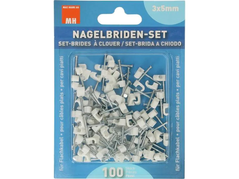Max Hauri Nagelbriden Set 3-5 mm weiss für Flachkabel 100 Stück