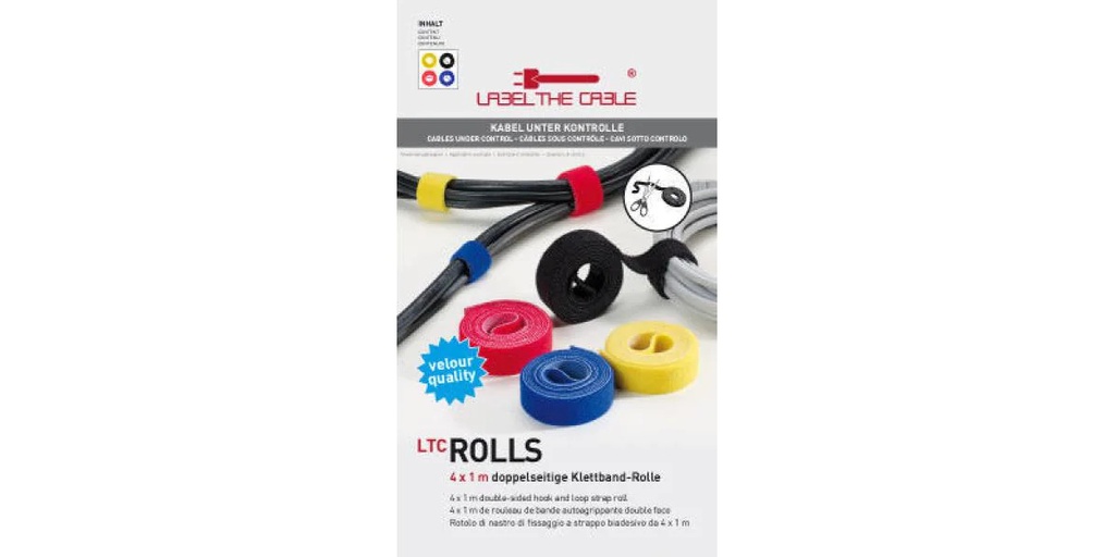 Label-the-cable Klettband-Rolle ROLL STRAPS 16 mm x 1 m RGB, 4 Rollen