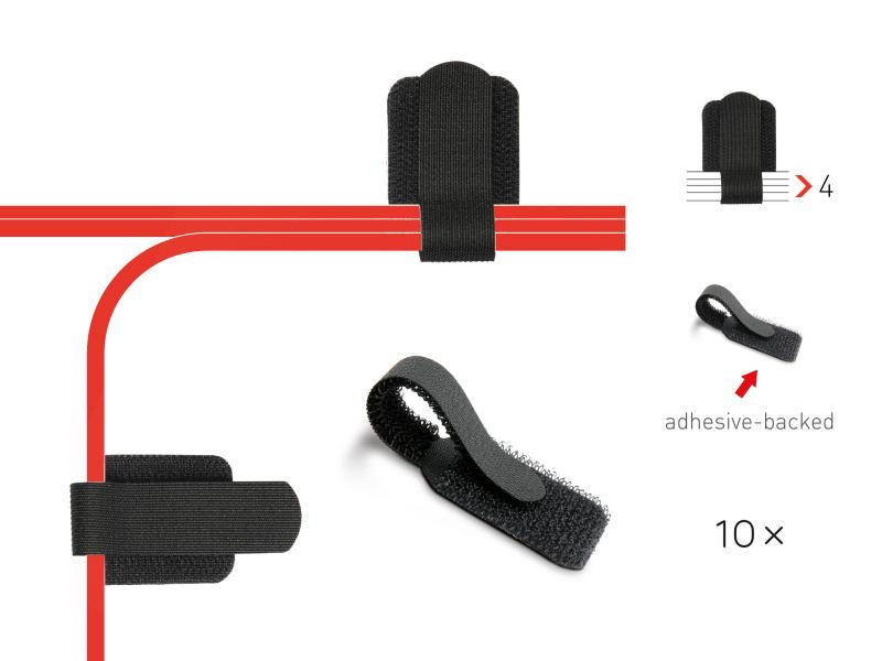 Label-the-cable Klettkabelhalter WALL STRAPS 3 x 9 cm Schwarz, 10 Stück