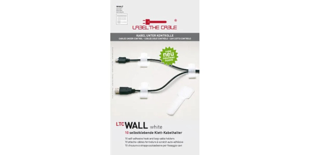Label-the-cable Klettkabelhalter WALL STRAPS 3 x 9 cm Weiss, 10 Stück
