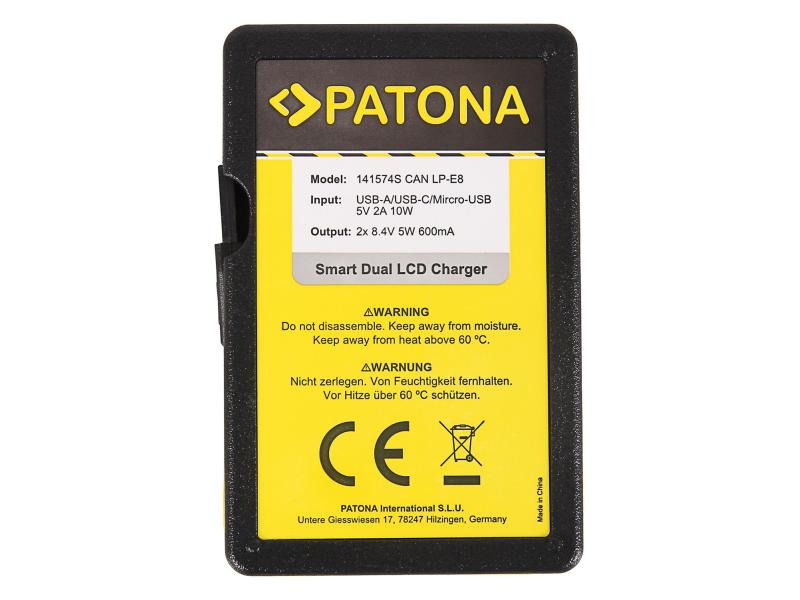 Patona Ladegerät Smart Dual LCD USB Canon LP-E8