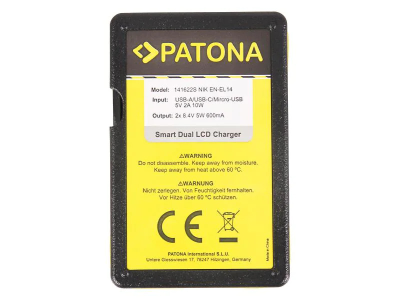 Patona Ladegerät Smart Dual LCD USB Nikon Akku EN-EL14