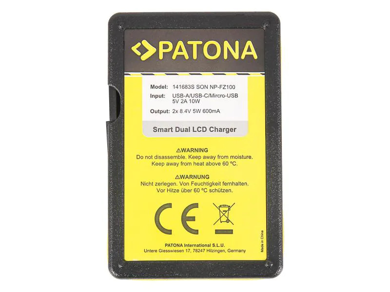 Patona Ladegerät Smart Dual LCD USB Sony NP-FZ100
