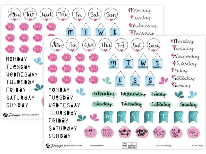 Avery Zweckform Motivsticker A5 Lettering Tage, Monate