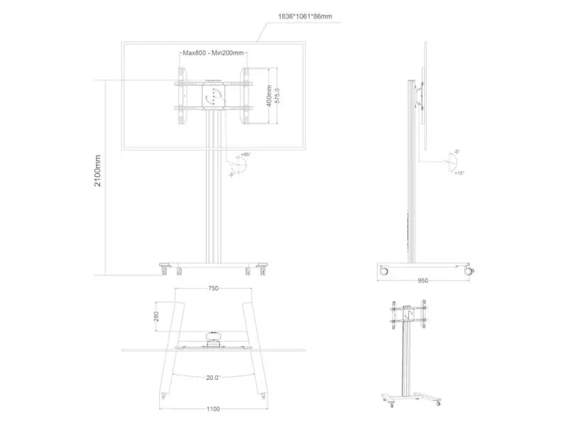 Multibrackets TV-Trolley Display Stand 210 HD Single Schwarz