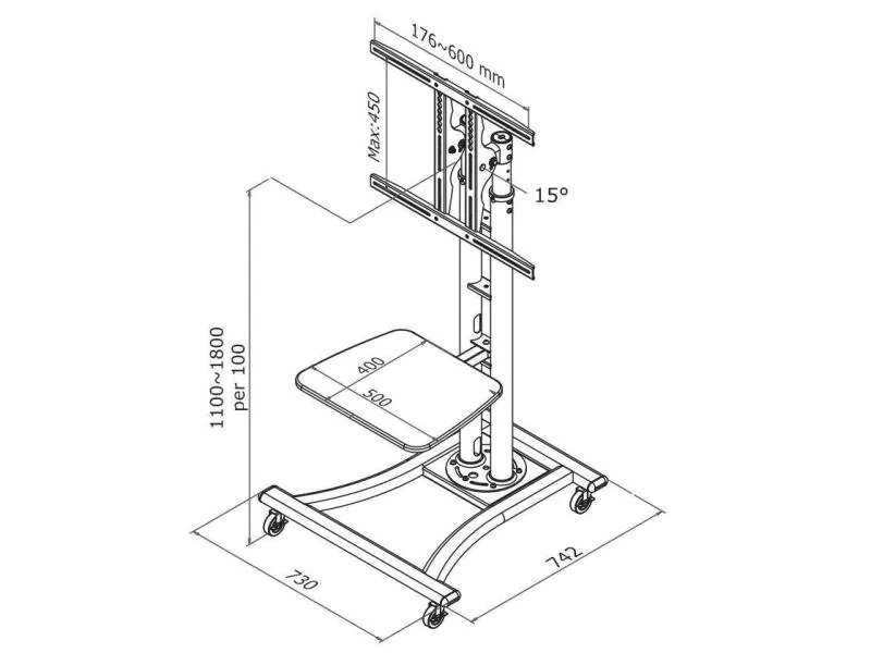 NewStar TV-Trolley PLASMA-M1800E Silber