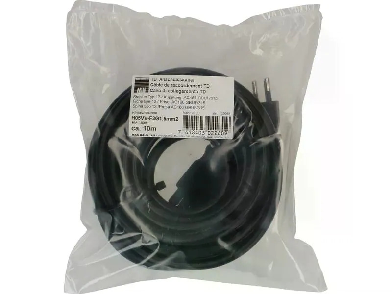 Max Hauri Anschlusskabel 10 m AC 166 - T12, Schwarz