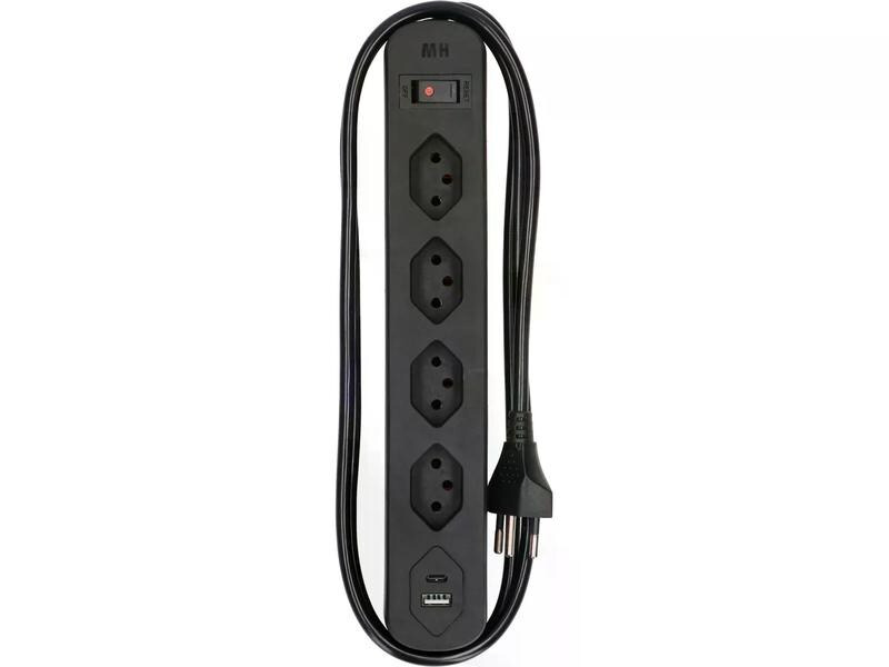 Max Hauri Steckdosenleiste Basic-Line 4x T13, USB A+C, Schalter, Schw