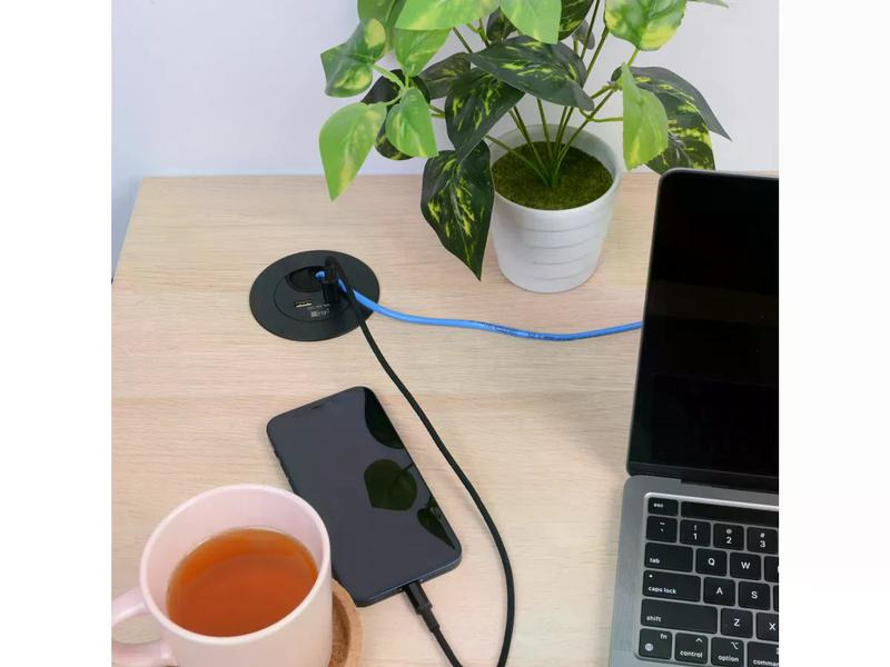 Max Hauri USB-Ladesteckdose USB A+C mit Kabeldurchführung, Schwarz