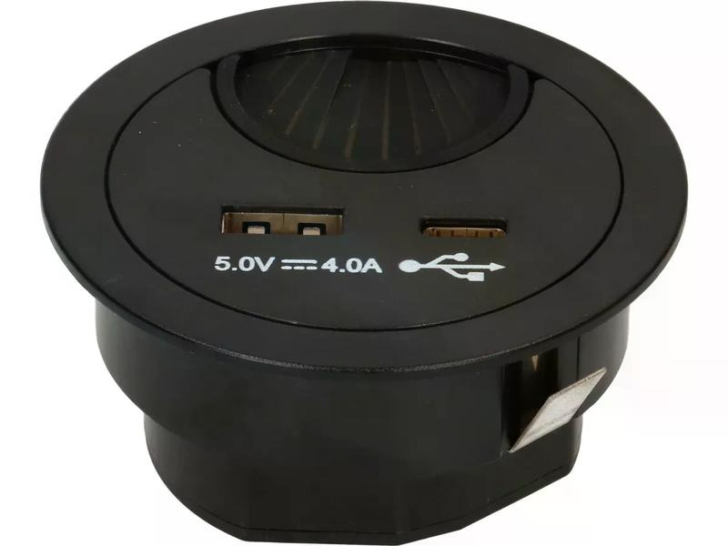 Max Hauri USB-Ladesteckdose USB A+C mit Kabeldurchführung, Schwarz