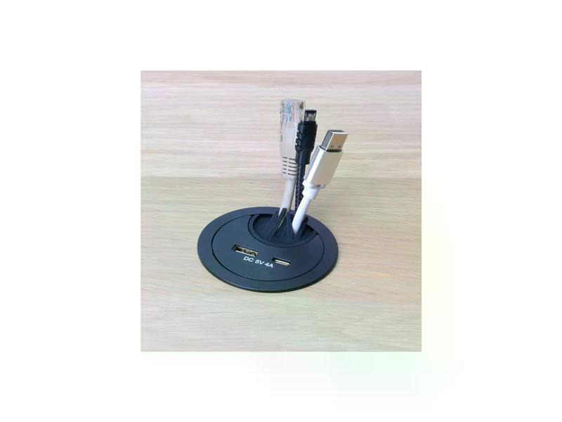 Max Hauri USB-Ladesteckdose USB A+C mit Kabeldurchführung, Schwarz