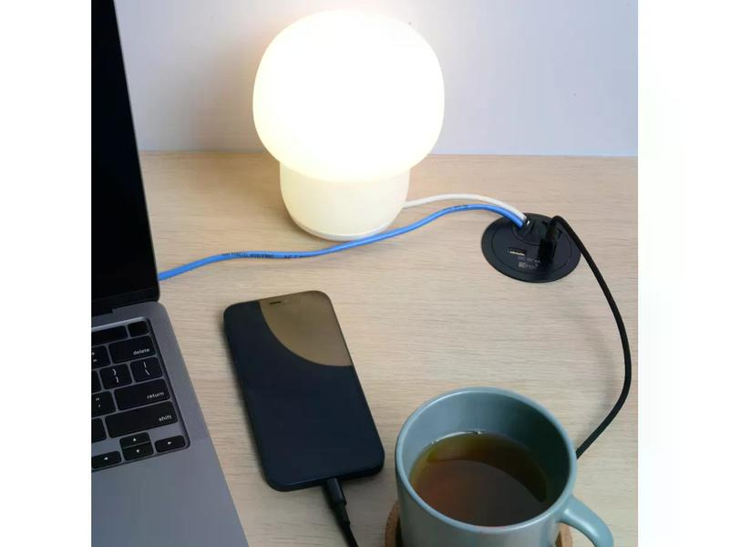 Max Hauri USB-Ladesteckdose USB A+C mit Kabeldurchführung, Schwarz