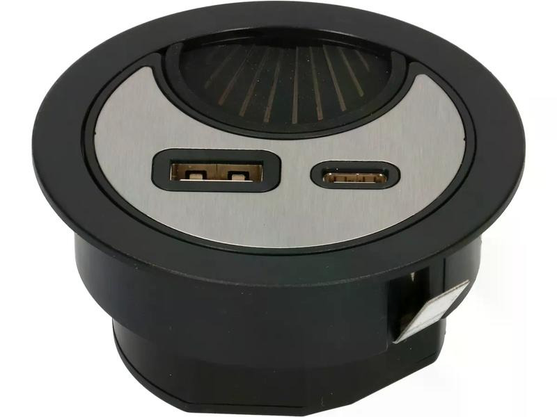 Max Hauri USB-Ladesteckdose USB A+C mit Kabeldurchführung, Silber