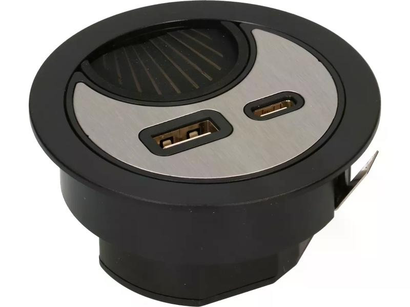 Max Hauri USB-Ladesteckdose USB A+C mit Kabeldurchführung, Silber