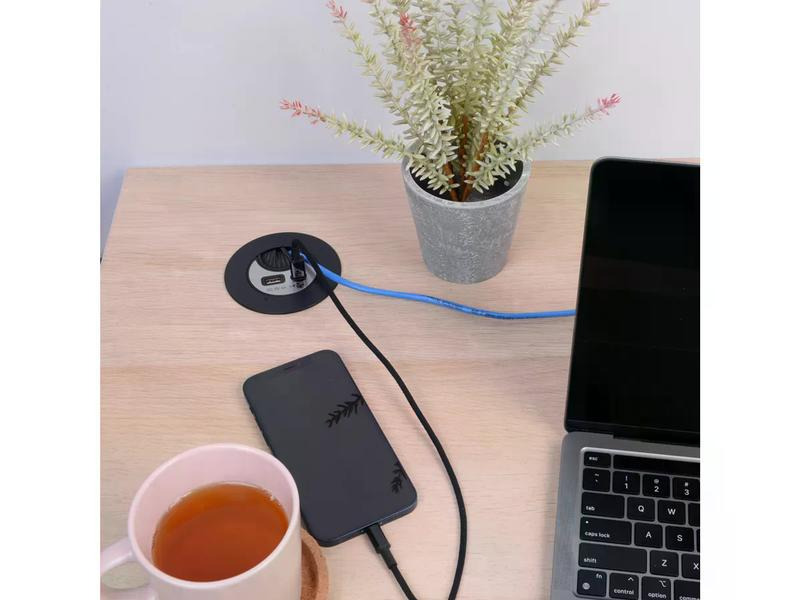 Max Hauri USB-Ladesteckdose USB A+C mit Kabeldurchführung, Silber