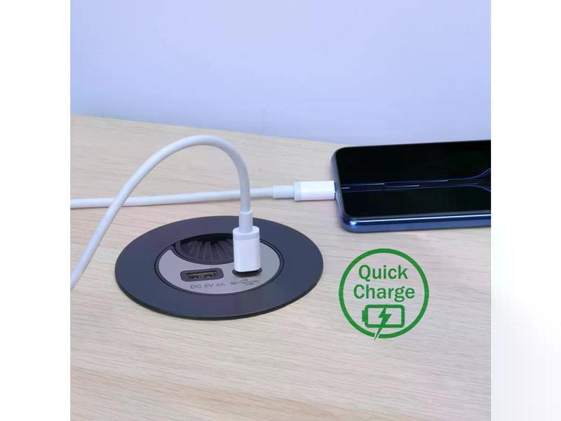 Max Hauri USB-Ladesteckdose USB A+C mit Kabeldurchführung, Silber