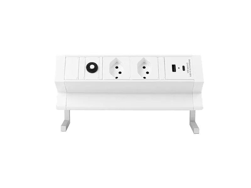 STEFFEN Tischsteckdosenleiste ALU DESK 2x T13, USB-A+C, Weiss