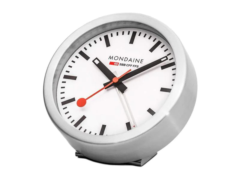 Mondaine Klassischer Wecker Quartz Ø 12.5 cm, Silber/Weiss