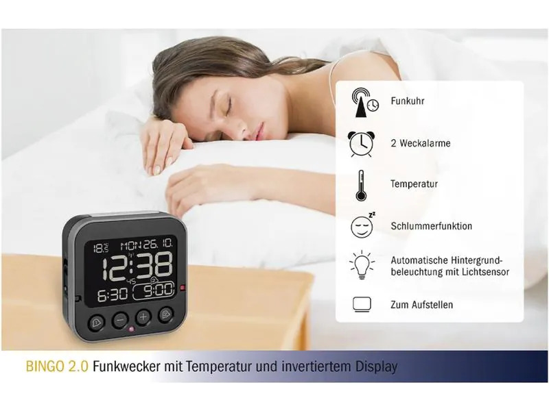 TFA Dostmann Funk-Wecker Bingo Schwarz