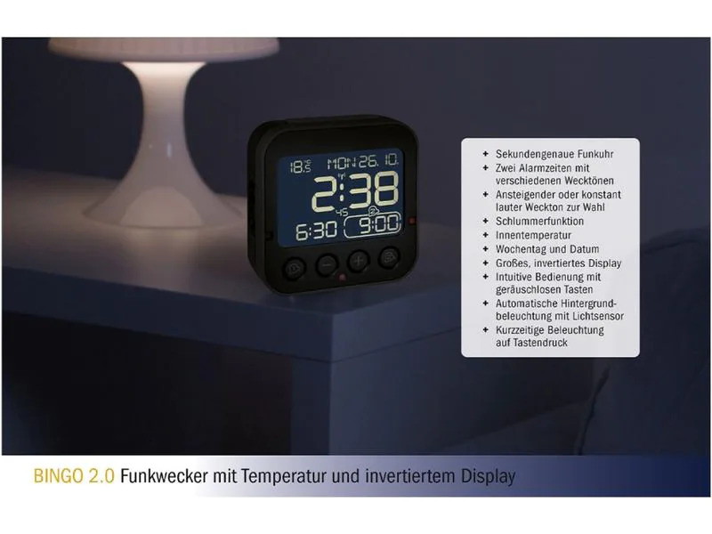 TFA Dostmann Funk-Wecker Bingo Schwarz