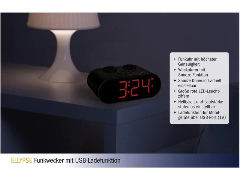 TFA Dostmann Funk-Wecker Ellypse Schwarz
