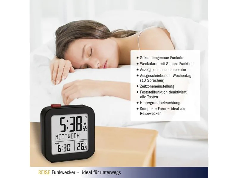 TFA Dostmann Funk-Wecker Schwarz