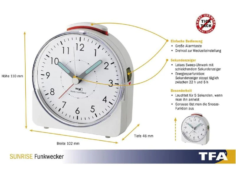 TFA Dostmann Funk-Wecker Sunrise Weiss