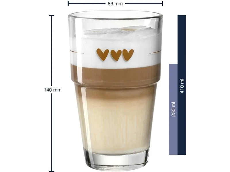 Leonardo Latte Macchiato-Glas Solo Herz 410 ml, 6 Stück, Transparent