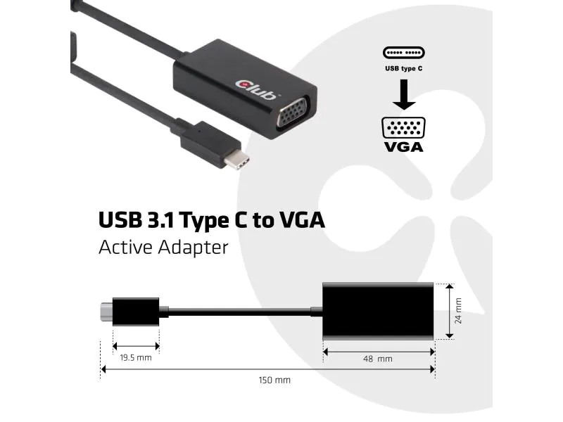 Club 3D Adapter USB 3.1 Type-C - VGA, Aktiv