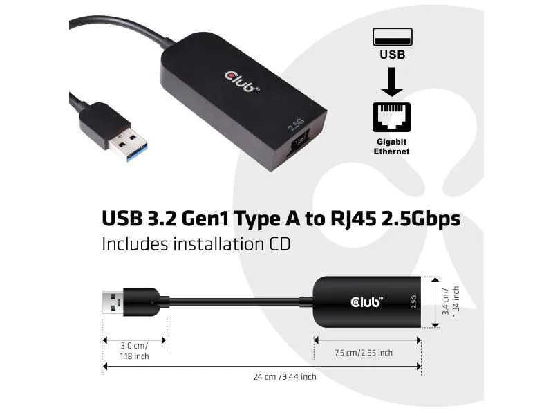 Club 3D Adapter USB 3.2 Gen1 Type A auf RJ45 2.5Gbps