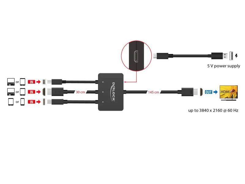 Delock Adapter 85830 USB-C, HDMI oder Mini-DP zu HDMI 1.8m
