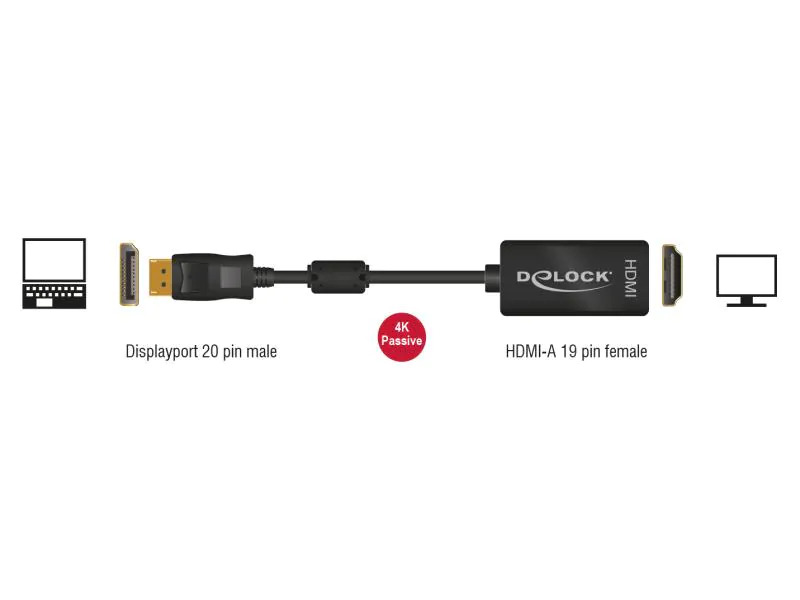 Delock Adapter DisplayPort - HDMI passiv, 4K/30Hz, schwarz