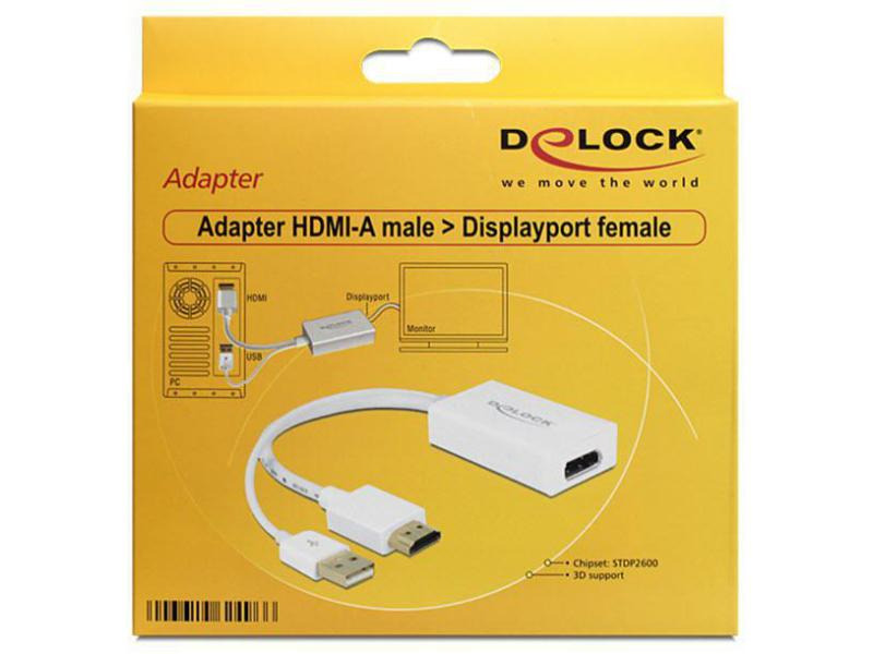 Delock Adapter HDMI - DisplayPort Weiss, 4K, USB-Strom