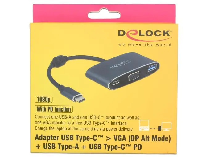Delock Adapter USB-C - VGA, USB 3.0 Schwarz