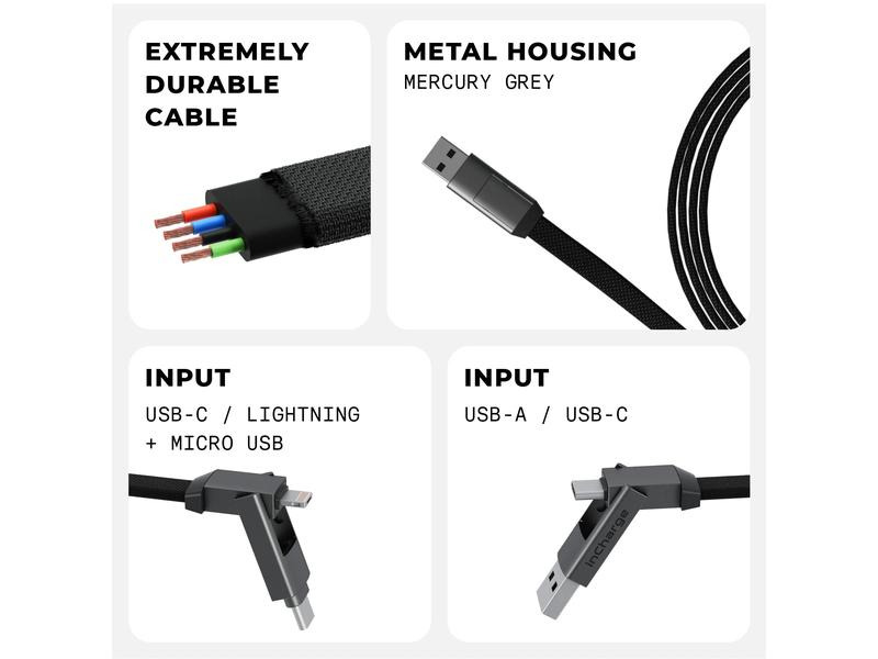 RollingSquare inCharge 6 Max, 6in1, USB-A/-C, Micro-USB, Lightning 1.5 m