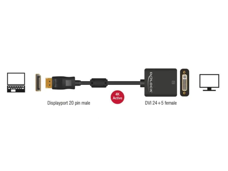 Delock Adapterkabel DP - DVI-I, 4K Schwarz