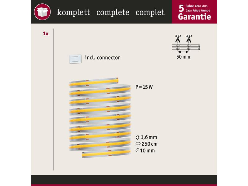 Paulmann LED-Stripe MaxLED 500 Einzelstripe COB, 2700K, 2.5m, Silber
