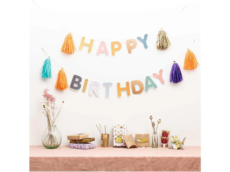 Rico Design Girlande Happy Birthday 3 m, Mehrfarbig
