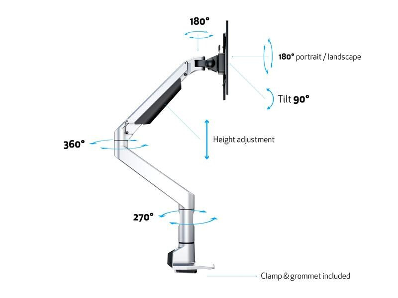 Multibrackets Tischhalterung M VESA Gas Lift XL Single Silver HD