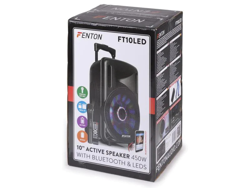 Fenton Lautsprecher FT10LED Aktiv Trolley-Speaker