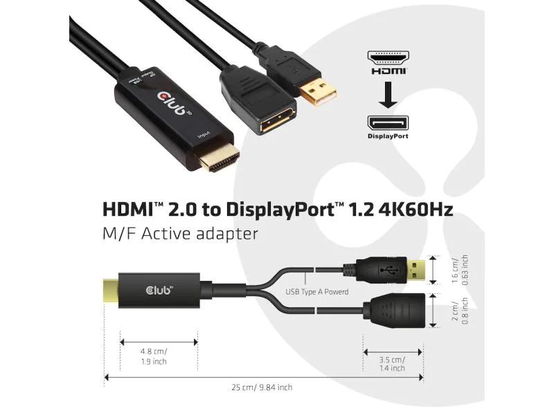 Club 3D HDMI 2.0 zu DP 1.2 4K60Hz HDMI - DisplayPort, 0.25 m