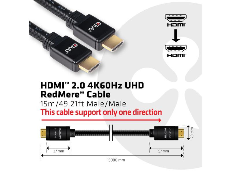 Club 3D Kabel HDMI 2.0 4K60Hz UHD RedMere, 15 m
