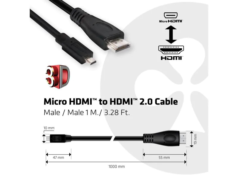 Club 3D Kabel Micro-HDMI - HDMI 2.0 4K60Hz,  1 m